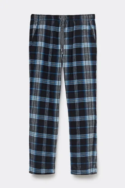 Bas de pyjama en toile de coton brossÉe imprimÉ à carreaux noir bleu clair