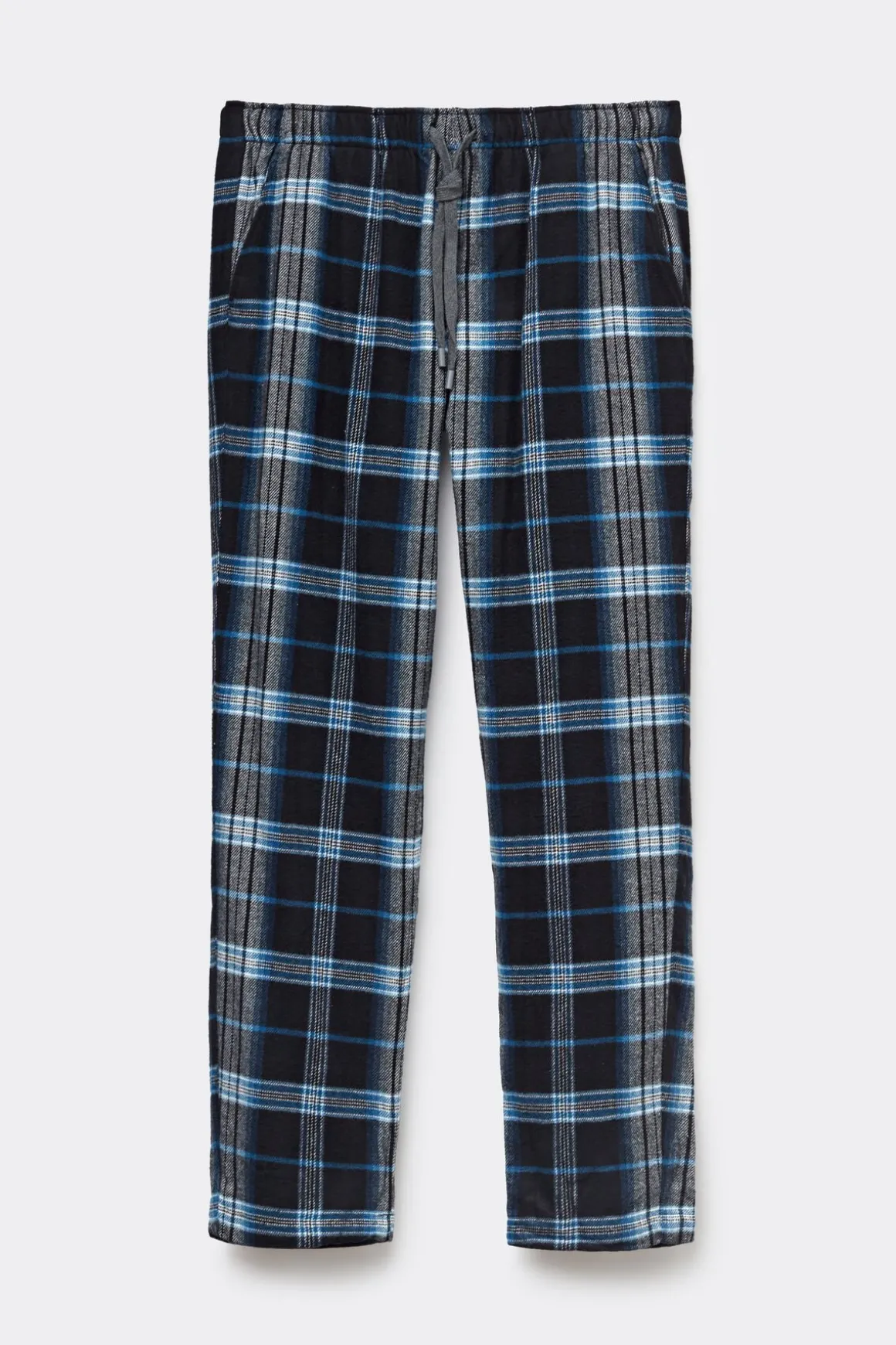 Bas de pyjama en toile de coton brossÉe imprimÉ à carreaux noir bleu clair