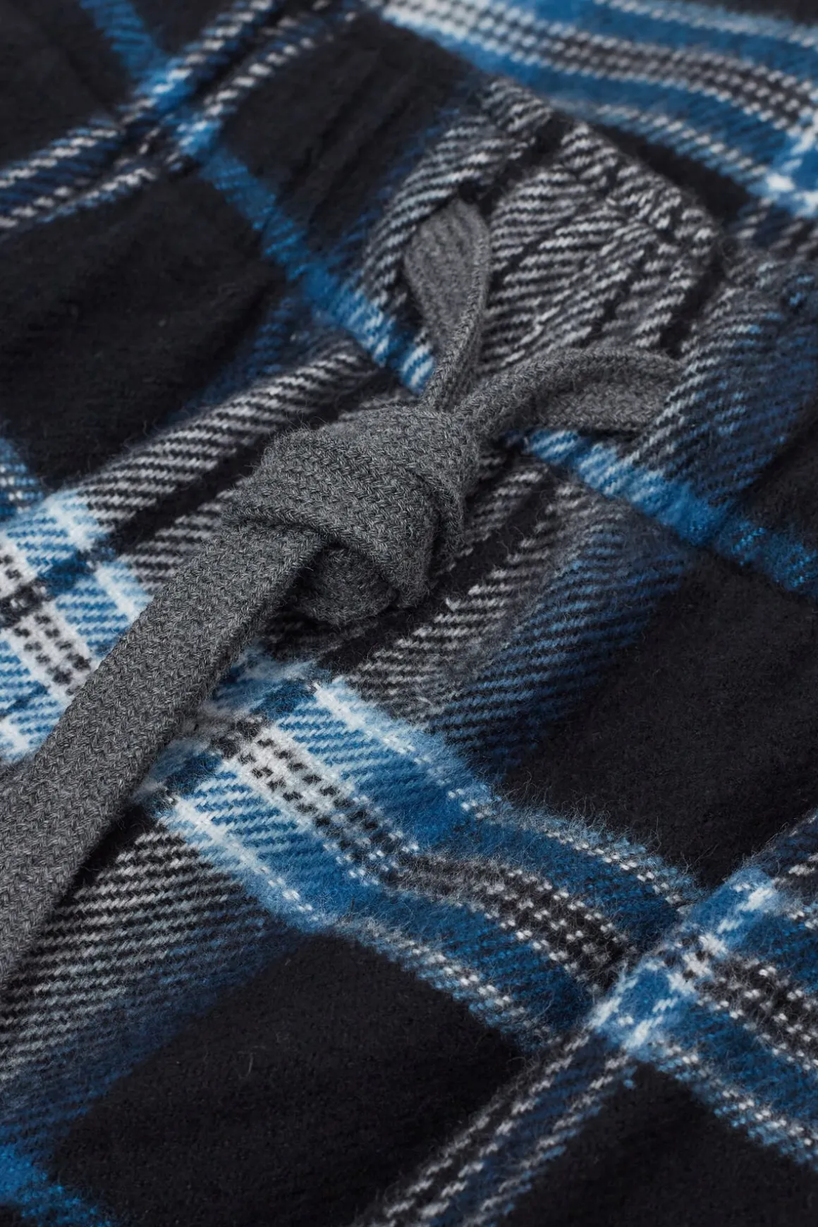 Bas de pyjama en toile de coton brossÉe imprimÉ à carreaux noir bleu clair