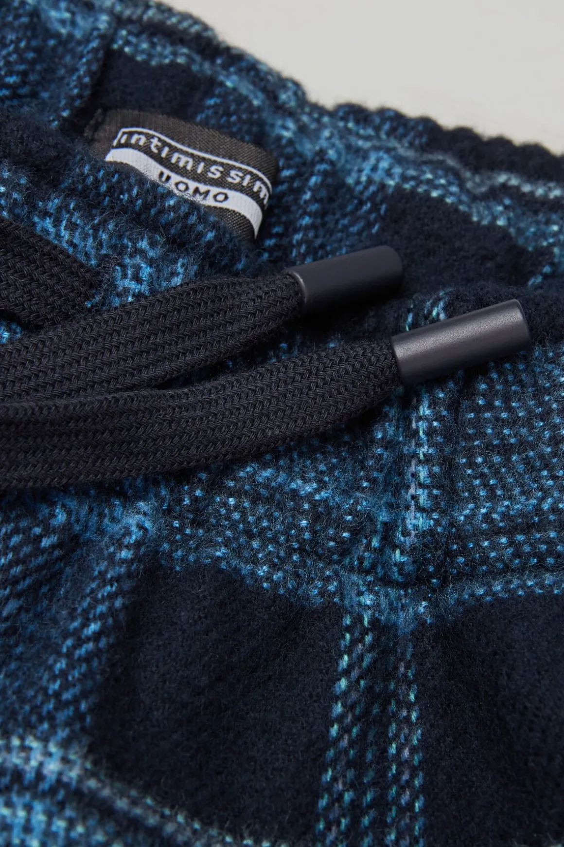 Bas de pyjama en toile de coton brossÉe imprimÉ à carreaux bleu denim