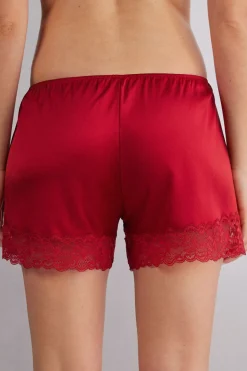 Bas de pyjama short en soie avec dentelle