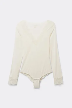 Body manches longues en modal ultralight avec cachemire et dentelle