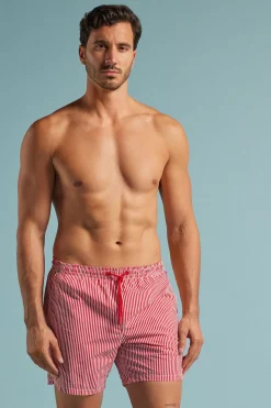 Boxer de bain imprimÉ rayÉ rouge