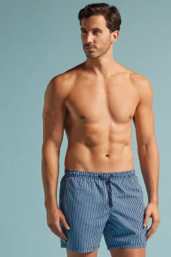 Boxer de bain imprimÉ rayÉ bleu
