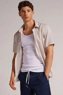Chemise à manches courtes en lin et coton