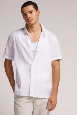 Chemise à manches courtes en lin et coton
