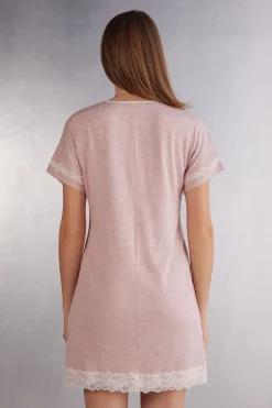Chemise de nuit à manches courtes avec dÉtails en dentelle