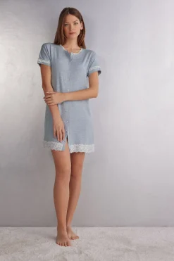 Chemise de nuit ouverte devant avec dÉtails en dentelle