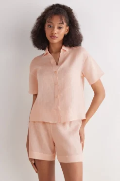 Chemise manches courtes en toile de lin