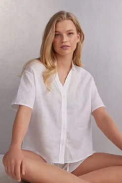 Chemise manches courtes en toile de lin
