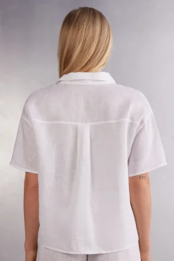Chemise manches courtes en toile de lin