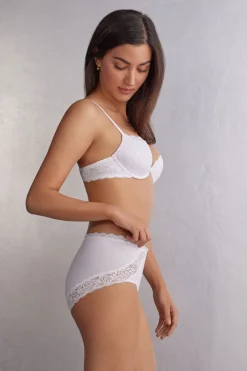 Culotte Taille Semi-Haute en Coton et Dentelle