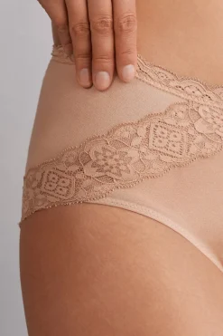 Culotte Taille Semi-Haute en Coton et Dentelle