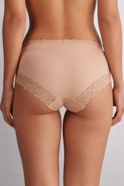 Culotte Taille Semi-Haute en Coton et Dentelle