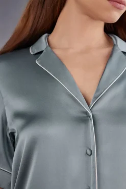 Haut de pyjama manches courtes en soie coupe homme
