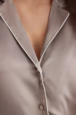 Haut de pyjama manches courtes en soie coupe homme