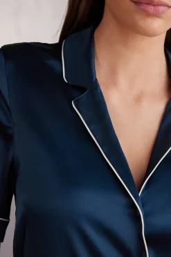 Haut de pyjama manches courtes en soie coupe homme