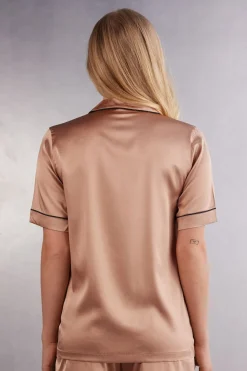 Haut de pyjama manches courtes en soie coupe homme
