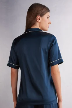 Haut de pyjama manches courtes en soie coupe homme