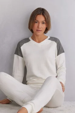 Haut de pyjama manches longues à col V ROYAL ELEGANCE