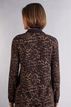 Haut de pyjama manches longues ouvert devant en modal LUXURIOUS LEOPARD