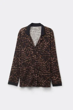 Haut de pyjama manches longues ouvert devant en modal LUXURIOUS LEOPARD