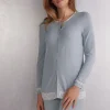 Haut de pyjama ouvert devant en modal et dentelle