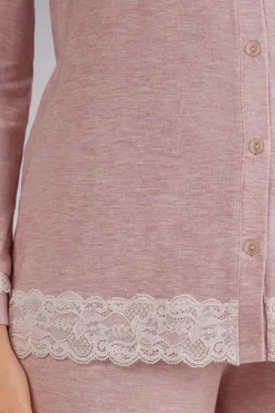 Haut de pyjama ouvert devant en modal et dentelle