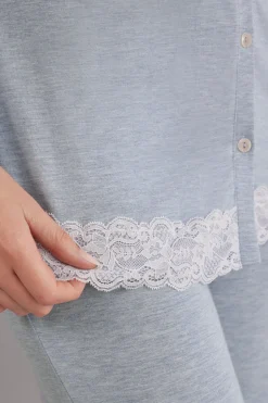Haut de pyjama ouvert devant en modal et dentelle