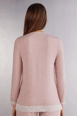 Haut de pyjama ouvert devant en modal et dentelle