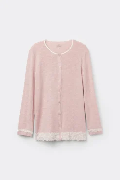 Haut de pyjama ouvert devant en modal et dentelle
