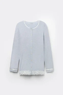 Haut de pyjama ouvert devant en modal et dentelle