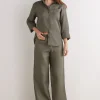 Pantalon long avec cordon de serrage en toile de lin