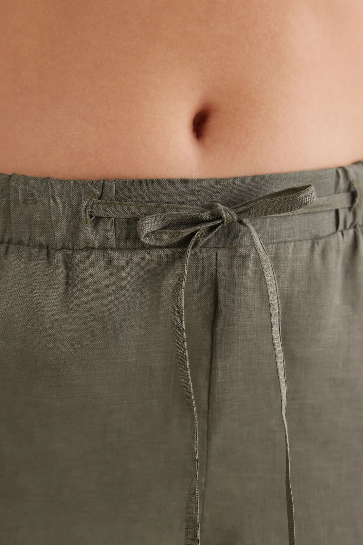 Pantalon long avec cordon de serrage en toile de lin