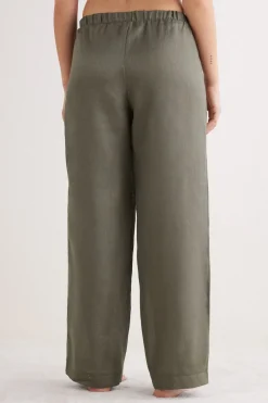 Pantalon long avec cordon de serrage en toile de lin