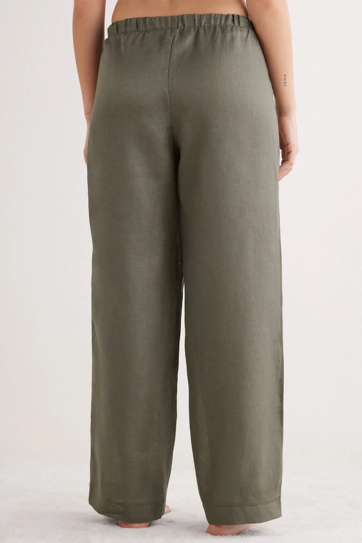 Pantalon long avec cordon de serrage en toile de lin