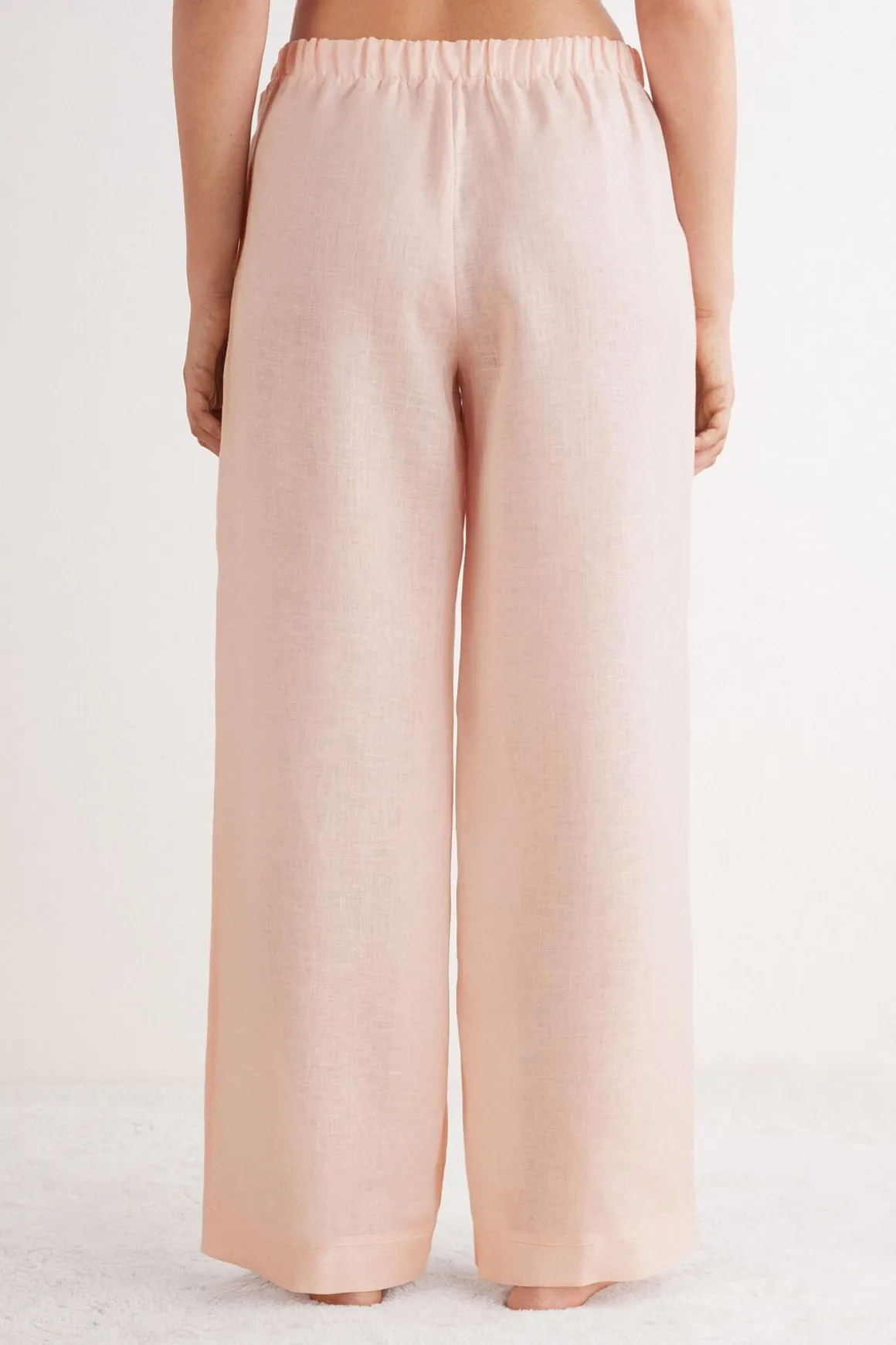 Pantalon long avec cordon de serrage en toile de lin