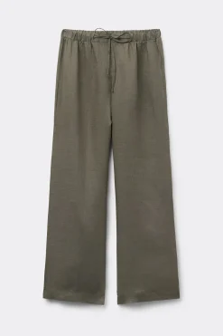 Pantalon long avec cordon de serrage en toile de lin