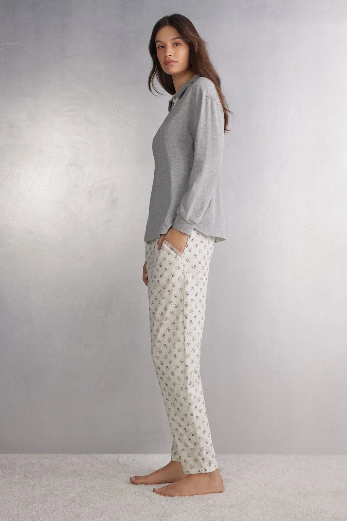 Pantalon long en coton Superior DUSTY FLOWER