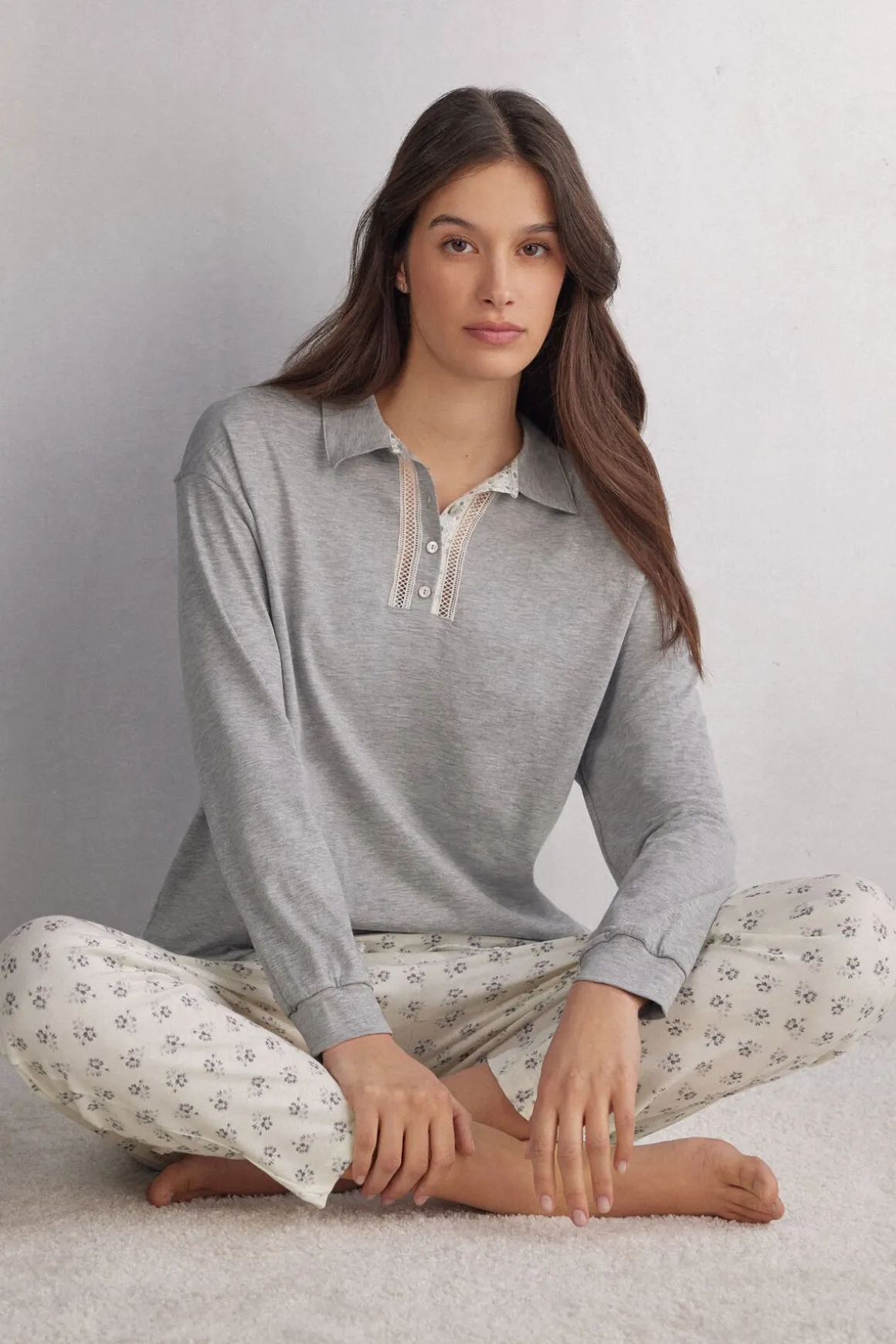 Polo manches longues en coton Superior DUSTY FLOWER