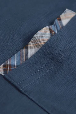 Pyjama court en coton et toile à carreaux denim