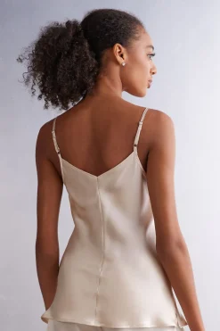 Top en Satin de Soie avec Col en V