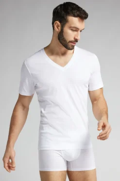T-shirt à col en V en coton Premium mercerisÉ