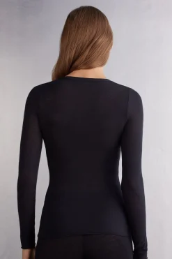 T-shirt col V en modal ultralÉger avec cachemire