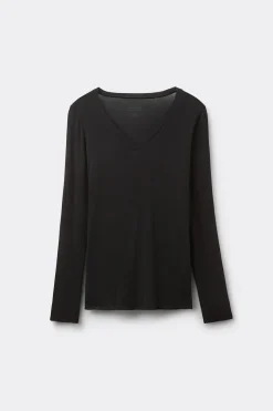 T-shirt col V en modal ultralÉger avec cachemire