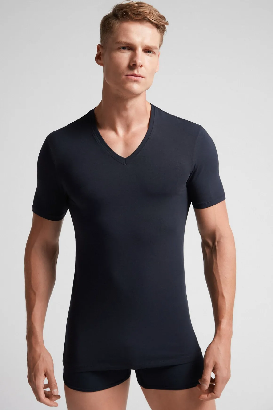 T-shirt homme col en V en coton Superior ÉlasticisÉ