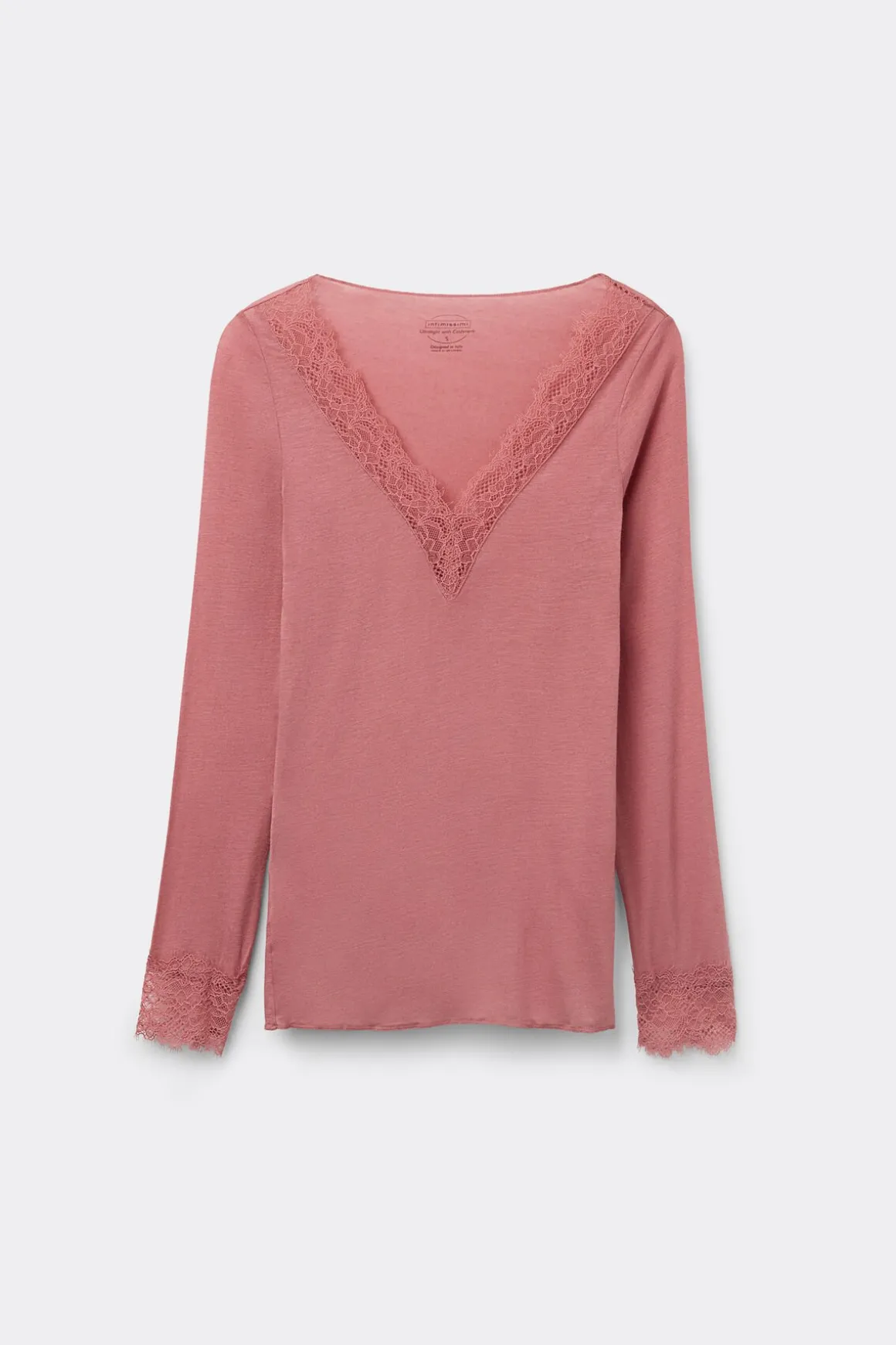 T-shirt manches longues en cachemire et dentelle