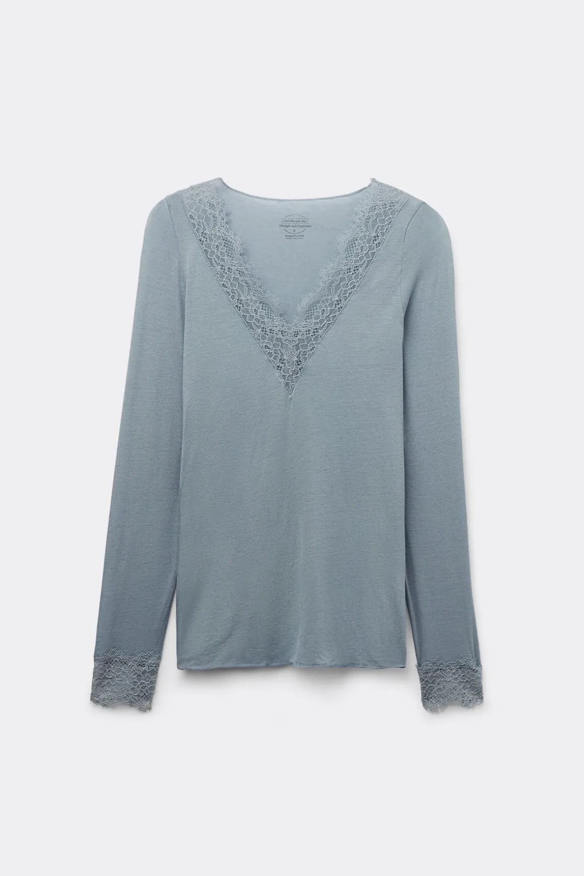 T-shirt manches longues en cachemire et dentelle