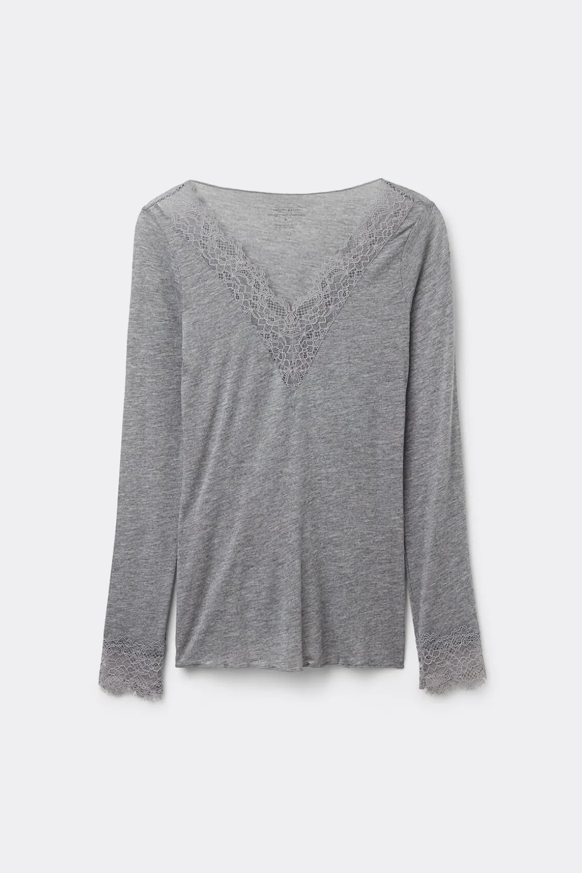 T-shirt manches longues en cachemire et dentelle