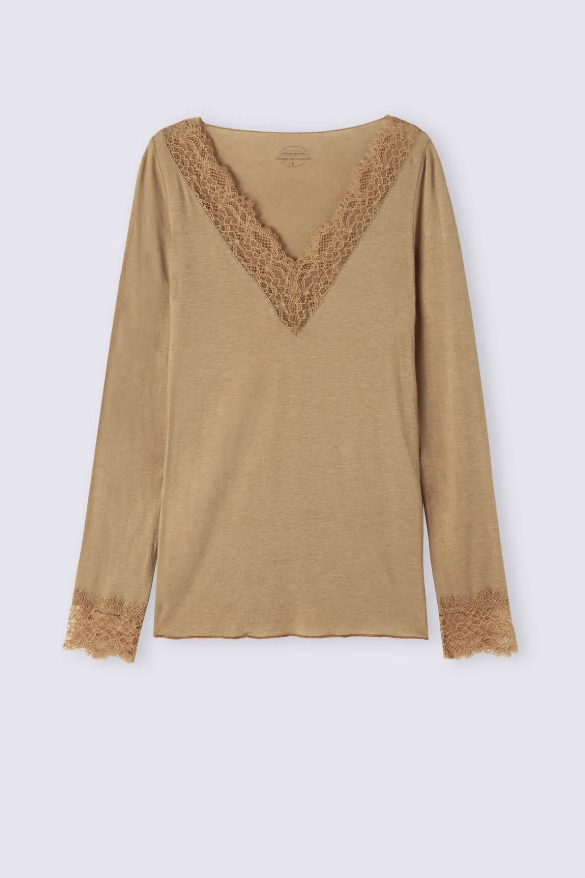 T-shirt manches longues en cachemire et dentelle